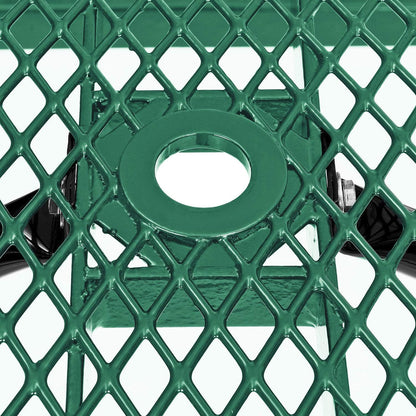 Global Industrial 6’L Rectangular Picnic Table, Expanded Metal, Green Thermoplastic Coating, Attached Benches, 1-1/2” Umbrella Pole Hole, Outdoor-Rated, 1000 lb Capacity, 72” x 30” Tabletop