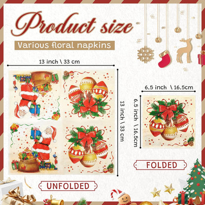 Crtiin 36 Pack 9 Styles Christmas Decoupage Napkins Assorted Christmas Decorative Decoupage Napkins Cocktail Paper for DIY Crafting Party, Each Unfolded 13 Inch