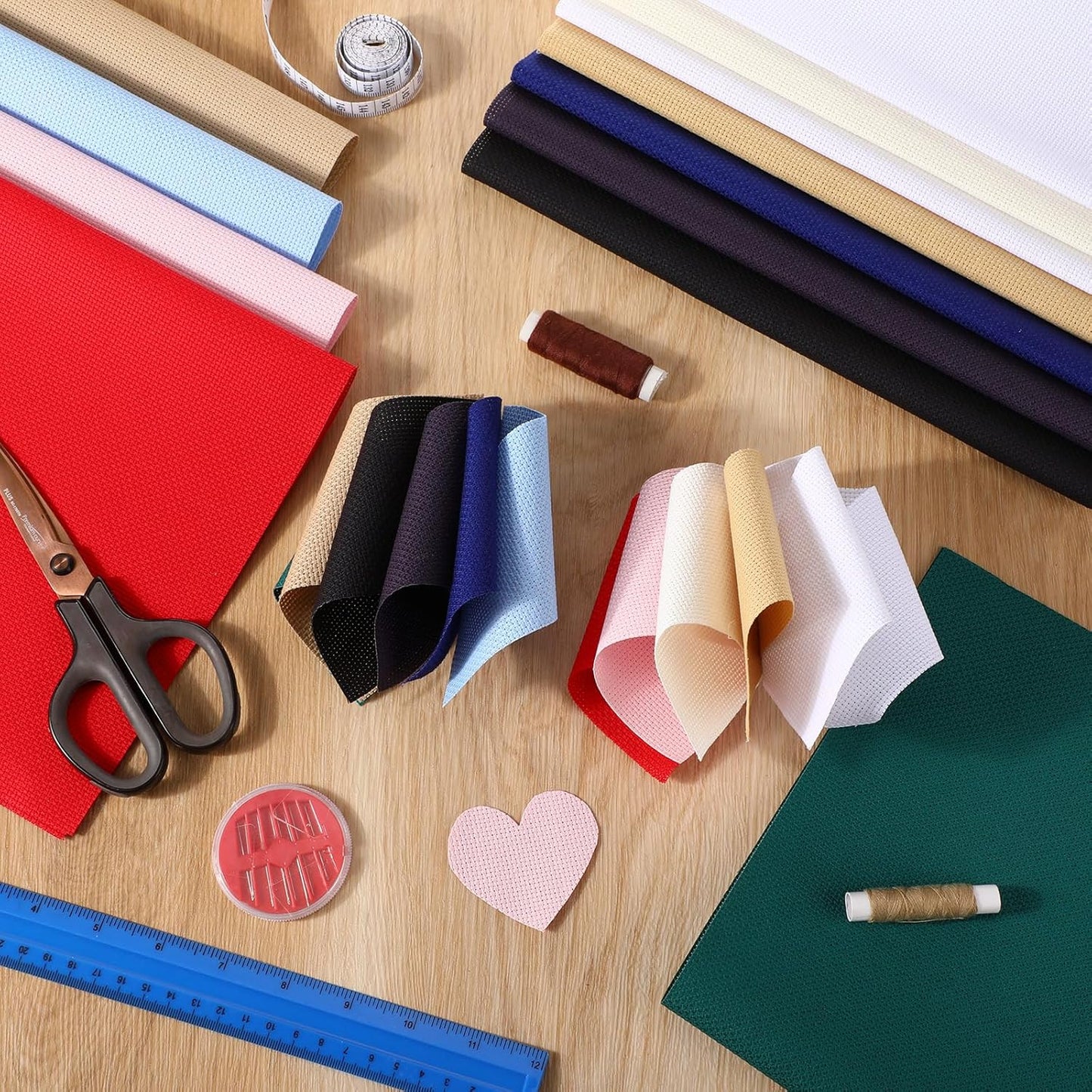 12 Pcs Aida Cloth 12 Color 14 Count Cross Stitch Fabric DIY Cross Stitch for Embroidery DIY Handmade Art Craft, 12 x 18 inch(Colorful)