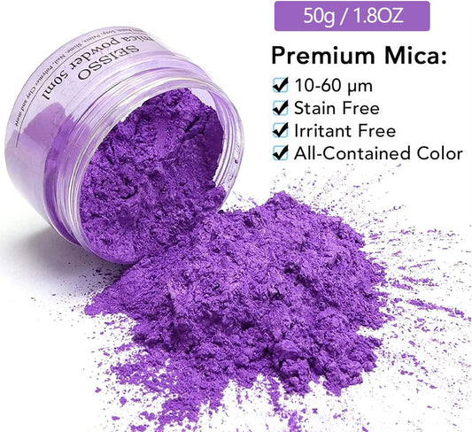 SEISSO Lavender Purple Mica Powder for Epoxy Resin 1.7 oz /50g Powdered Pigment for Soap Colorant Bath Bomb Dye, Cosmetic Grade for Lip Gloss, Acrylic Nails Polish, Craft Projects