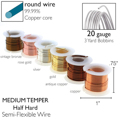 The Beadsmith Craft Wire Assortment - Tarnish-Resistant Copper Wire for Jewelry Making, 6-Pack, 0.75-Inch Mini Spools, 3 Yd Each, 20-Gauge, Assorted Colors, Medium Temper - Crafty Corner