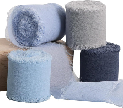 TONIFUL 4 Rolls Silk Chiffon Ribbon, 1-1/2 Inch x 22yds, Dusty Blue Chiffon Ribbons Set, Handmade Fringe Silk Ribbon for Gift Wrapping Bridal Bouquets Wedding Invitations Decoration Crafts - Crafty Corner