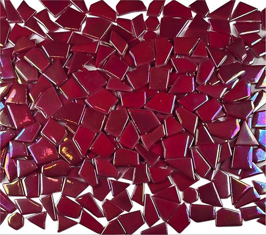 Irregular Glass Mosaic Tiles Bulk 500g Glossy and Iridescent Mosaic Glass Tiles for DIY Projects and Arts and Crafts Solid Colors and Mixes (Iridescent Red)