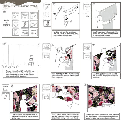 AFZEVEB-Black Watercolor Purple Peony Flower Wallpaper Wall murals for Bedroom 114"x74"(Not Peel and Stick)