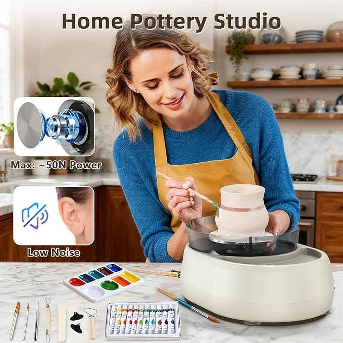 Pottery Wheel for Beginners - Upgraded Pottery Wheel with 6" Turntable with Two-Way Rotation, 2.2lb Clay, Art Supplies Sculpting Tools, Craft Gifts for Teens Kids Adults (Grey)