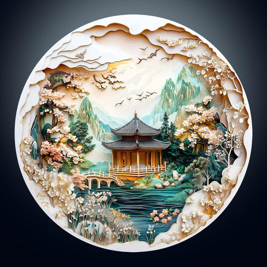 KAAYEE Wooden Puzzles for Adults, 3D Visual Effect Chinese Landscape Painting Wooden Jigsaw Puzzle Unique Shape Wood Puzzle Adult, 3D Effect Flat Puzzle Birthday Family Games (L-13.4*13.4 in-285pcs)