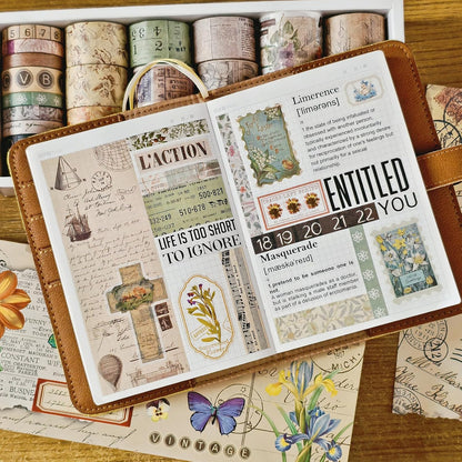 32 Rolls Vintage Washi Tape, Aesthetic Colored Decorative Cute Scrapbook Tape for Scrapbooking Supplies Journaling Craft Junk Journal