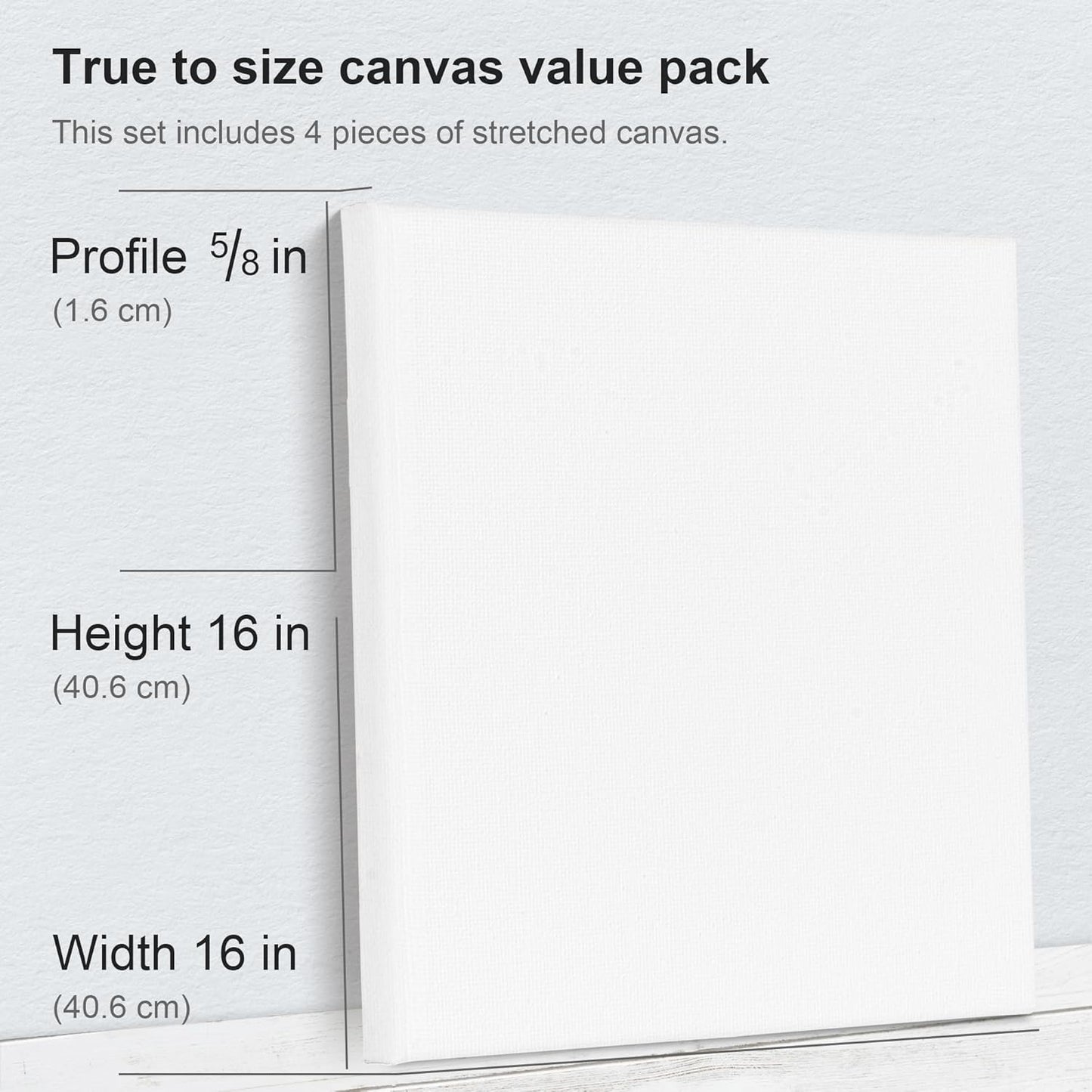 PHOENIX Stretched Canvas for Painting 16x16 Inch/4 Value Pack, 8 Oz Triple Primed 5/8 Inch Profile 100% Cotton White Blank Canvas, Square Framed Canvas for Oil Acrylic & Pouring Art