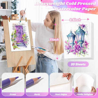 8.5"x11" Watercolor Paper, Stocking Stuffers, 140lb/300gsm Water Color Paper Bulk for Drawing, Coloring, Painting, Sketching, Crafting, Art Office School Supplies for Kids Adults, Valentine Gift Card
