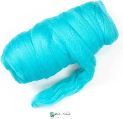 Kondoos Colored Natural Wool roving, 1 lb. Best Wool for Needle Felting, Wet Felting, handcrafts and Spinning. (Cyan, 1 lb)