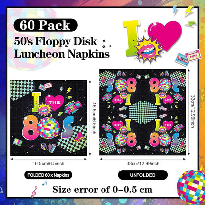 60 Pcs 80s Cocktail Paper Napkins 6.5 x 6.5 Inches Disposable Paper Napkins Dessert Beverage Napkin for Decoupage Luncheon Napkin for Party Wedding Birthday Party