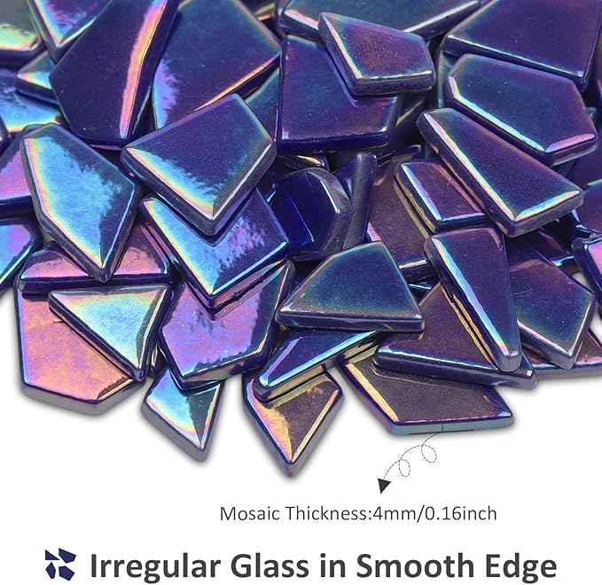 Youway Style Iridescent Cobalt Blue Glass Mosaic Tiles for Crafs Bulk,200g Broken Stained Glass Pieces for Crafts DIY Mosaic Art Decor