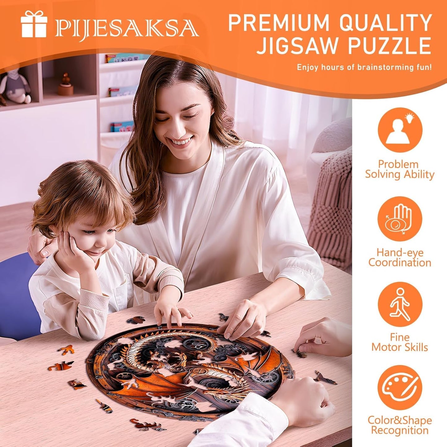 Wooden Puzzles for Adults, Mechanical Dragon Wooden Jigsaw Puzzles for Adults, Wood Puzzles Adult, Unique Animal Shape, Gifts for Friends and Family, Wall Art Canvas Puzzle (L -13.4*13.3in -300 pcs)