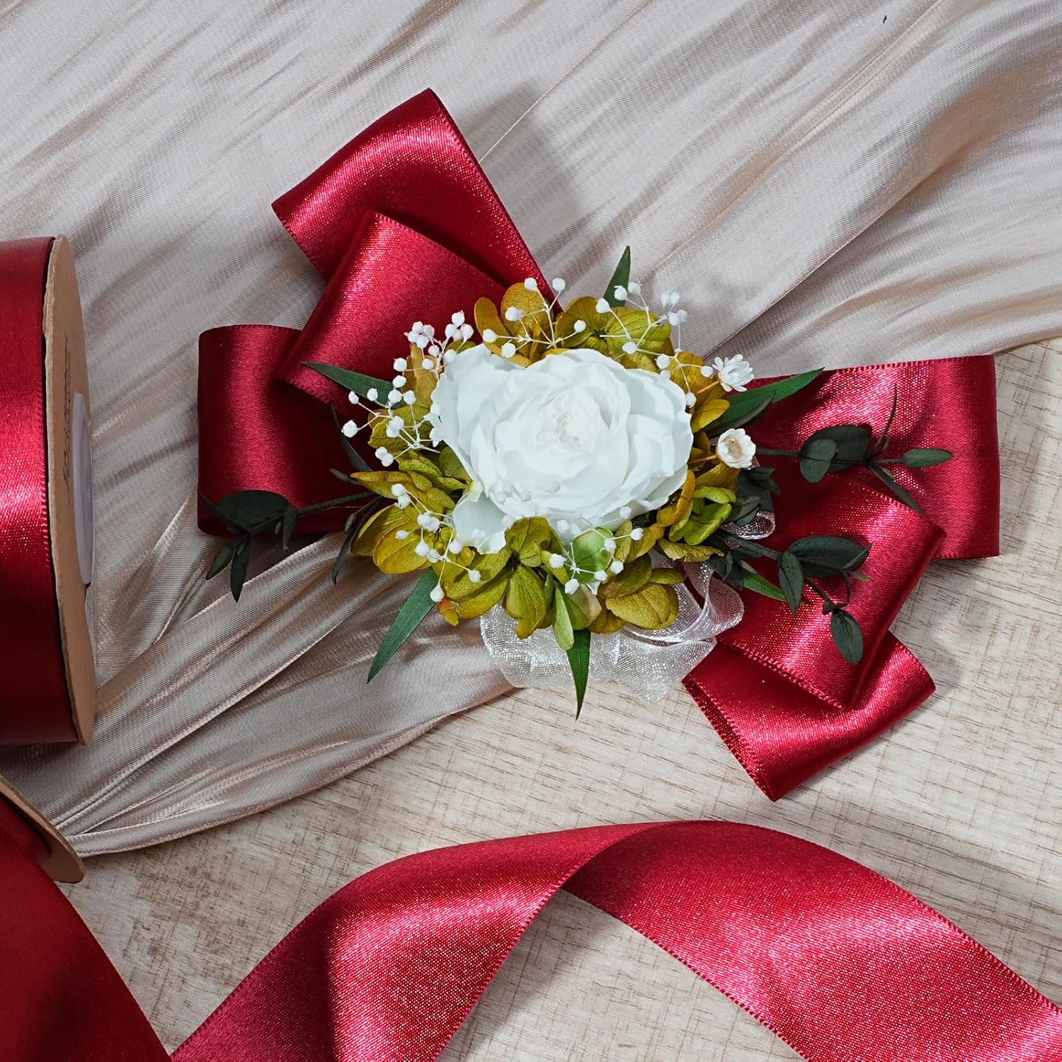 LaRibbons Burgundy Satin Ribbon 1 Inch 50 Yards Luxury Double Faced Red Silk Ribbon for Flower Bouquet Crafts Gift Wrapping Wedding Bow Christmas Decoration - Crafty Corner