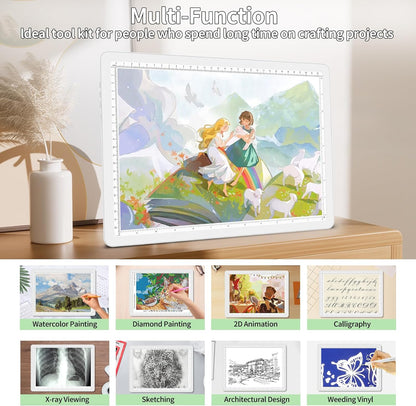Phylosal Rechargeable A4 LED Light Pad for Diamond Painting, Ultra-Thin Magnetic Tracing Light Box for Drawing, Diamond Art Light Board with Side Button, Super Bright Light Table for Sketching (White)