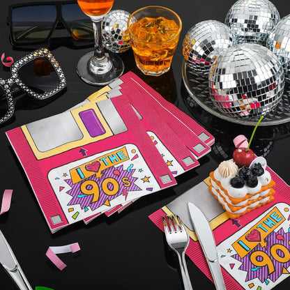 60 Pcs 90s Cocktail Paper Napkins 6.5 x 6.5 Inches Disposable Paper Napkins Dessert Beverage Napkin for Decoupage Luncheon Napkin for Party Wedding Birthday Party