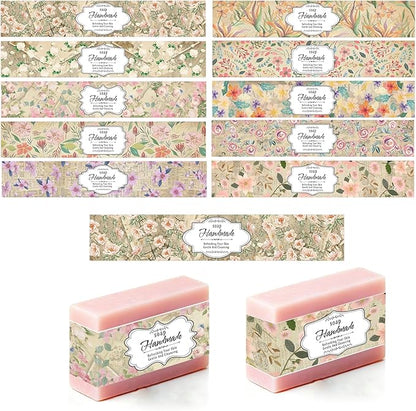 100 Eucalyptus Leaves Soap Wrapper 8 Style Vintage Flower Wrap Tape Kraft Paper Vertical Tag Sleeves Covers for Christmas Homemade Soaps Packaging Supplies(Vintage Flowers 2)