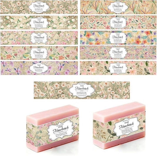 100 Eucalyptus Leaves Soap Wrapper 8 Style Vintage Flower Wrap Tape Kraft Paper Vertical Tag Sleeves Covers for Christmas Homemade Soaps Packaging Supplies(Vintage Flowers 2)