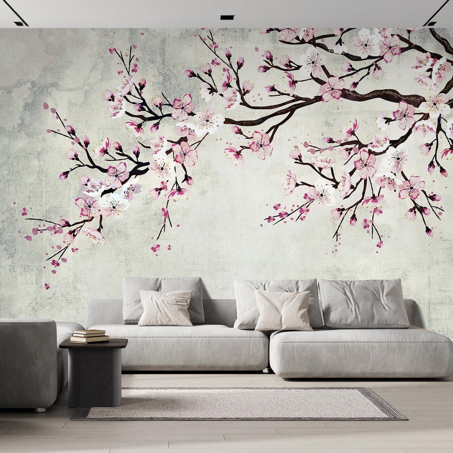 wall26 Large Wall Mural Watercolor Style Ink Painting Pink Cherry Blossom on Vintage Wall Background | Self-Adhesive Vinyl Wallpaper/Removable Modern Wall Decor - 108x168 inches