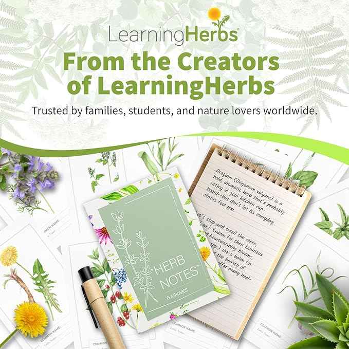 Herb Notes Flash Cards – Educational Plant Learning Cards with Botanical Illustrations – 48-Card Set for Plant Identification, Nature Study & Classroom Learning