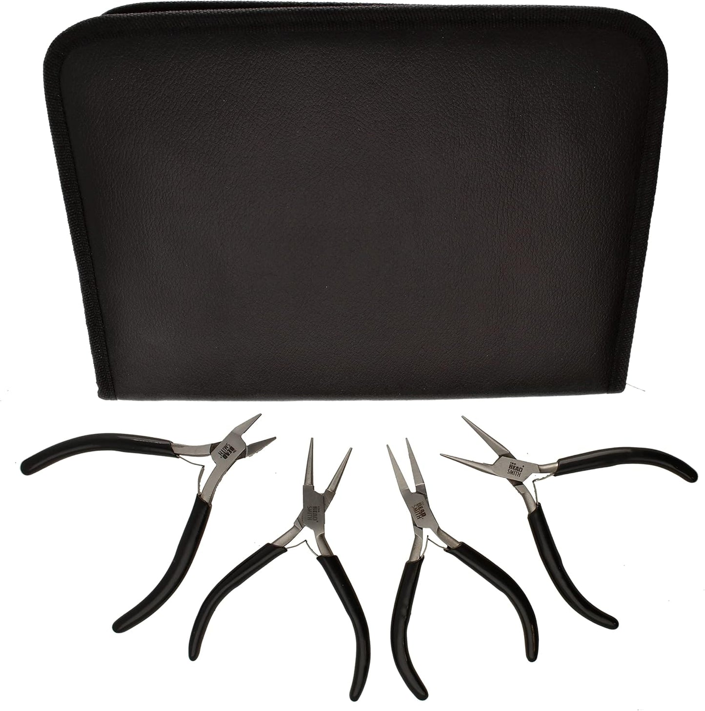 The Beadsmith Slim Line Pliers Set – Extra Fine Tips – 4.5 Inches, 4-Pieces: Round Nose, Chain Nose, Flat Nose & Semi-flush Side Cutter – Leatherette Carrying Case Included – Tools for Jewelry Making - Crafty Corner