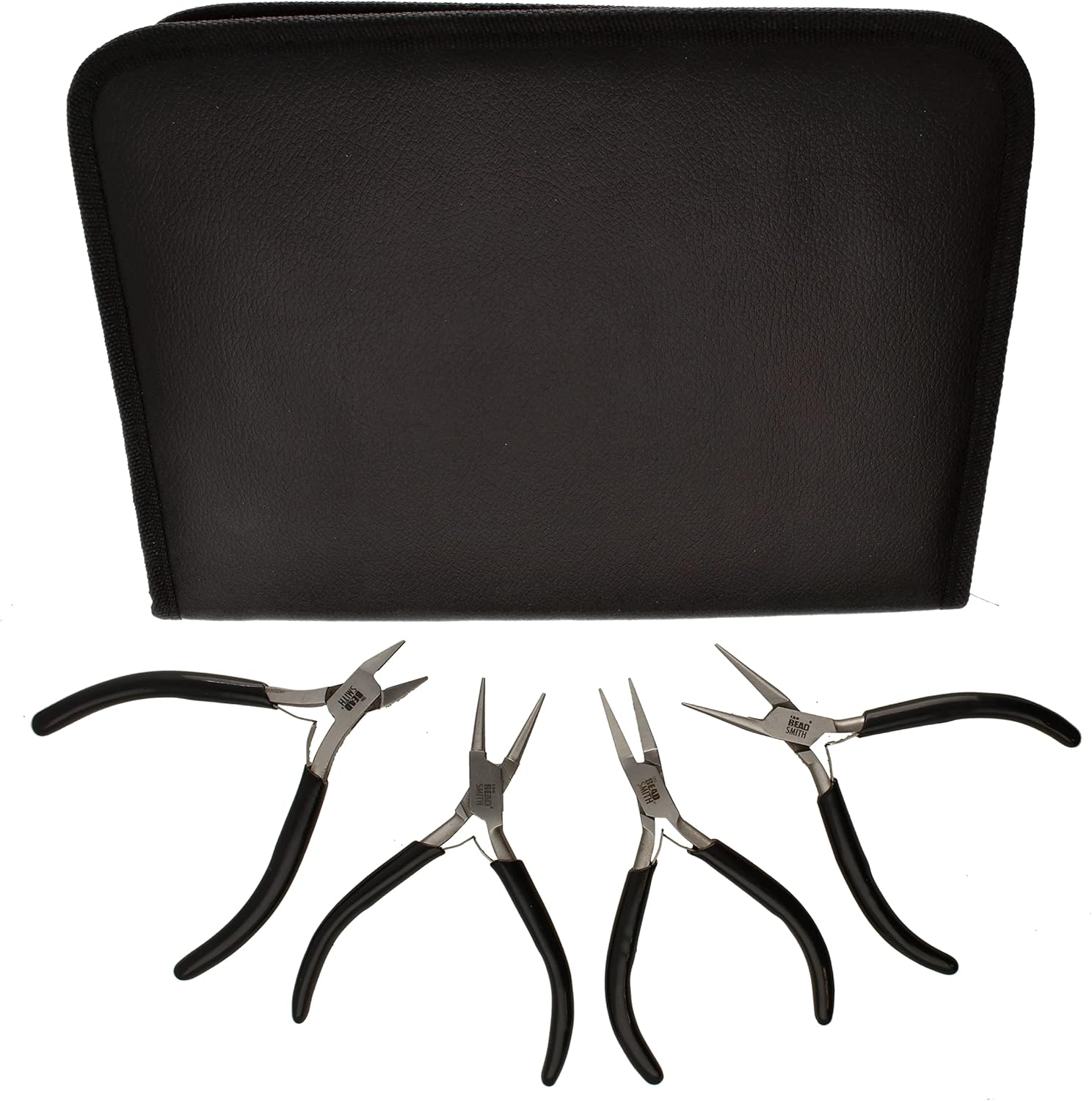 The Beadsmith Slim Line Pliers Set – Extra Fine Tips – 4.5 Inches, 4-Pieces: Round Nose, Chain Nose, Flat Nose & Semi-flush Side Cutter – Leatherette Carrying Case Included – Tools for Jewelry Making - Crafty Corner