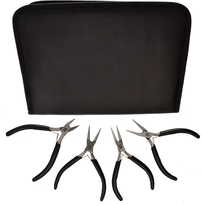 The Beadsmith Slim Line Pliers Set – Extra Fine Tips – 4.5 Inches, 4-Pieces: Round Nose, Chain Nose, Flat Nose & Semi-flush Side Cutter – Leatherette Carrying Case Included – Tools for Jewelry Making - Crafty Corner
