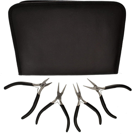 The Beadsmith Slim Line Pliers Set – Extra Fine Tips – 4.5 Inches, 4-Pieces: Round Nose, Chain Nose, Flat Nose & Semi-flush Side Cutter – Leatherette Carrying Case Included – Tools for Jewelry Making - Crafty Corner