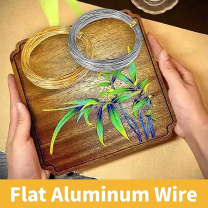 WINUSD Cloisonne Wire 20m Gold & Silver (1x0.3mm) | Jewelry Making Tools Kit with 2 Wire Straightening Boards for DIY Metalwork, Home Decor, Crafting Gifts, Artisan Supplies & Beginners/Professionals