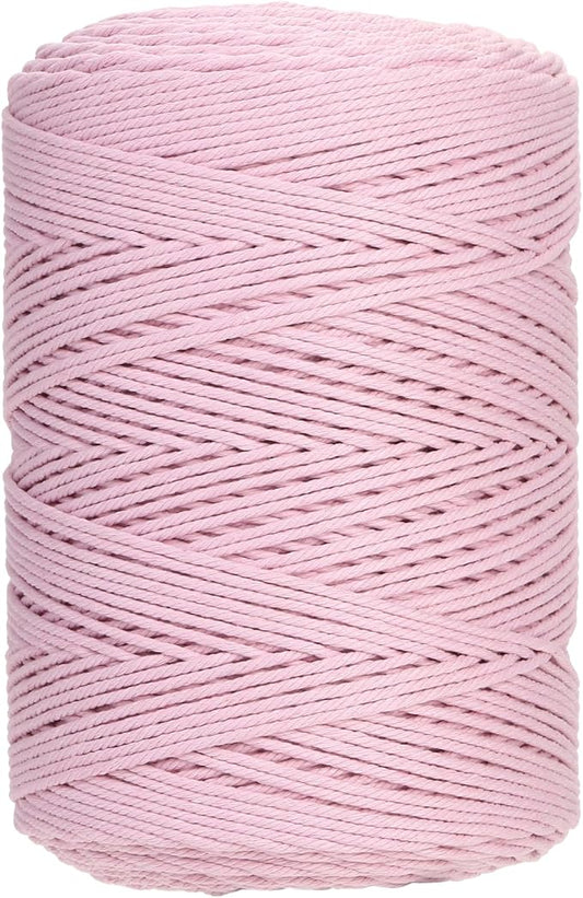 GOHOHOF Macrame Cord 3mm x 546yards Natural Macrame Cotton Rope Colored Macrame Rope Soft Cotton Cord Macrame Supplies Craft Rope Macrame Yarn for Plant Hanger Wall Hanger Dreamcatcher(Light Pink)