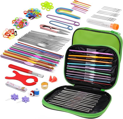 IMZAY 110 Pcs Crochet Hooks Set, Crochet Needles, 0.6mm-6.5mm Ergonomic Crochet Hooks Kit with Storage Case, Crochet Needles Set, Knitting Needles Stitch Marker Craft Art Tools for Beginners, Green