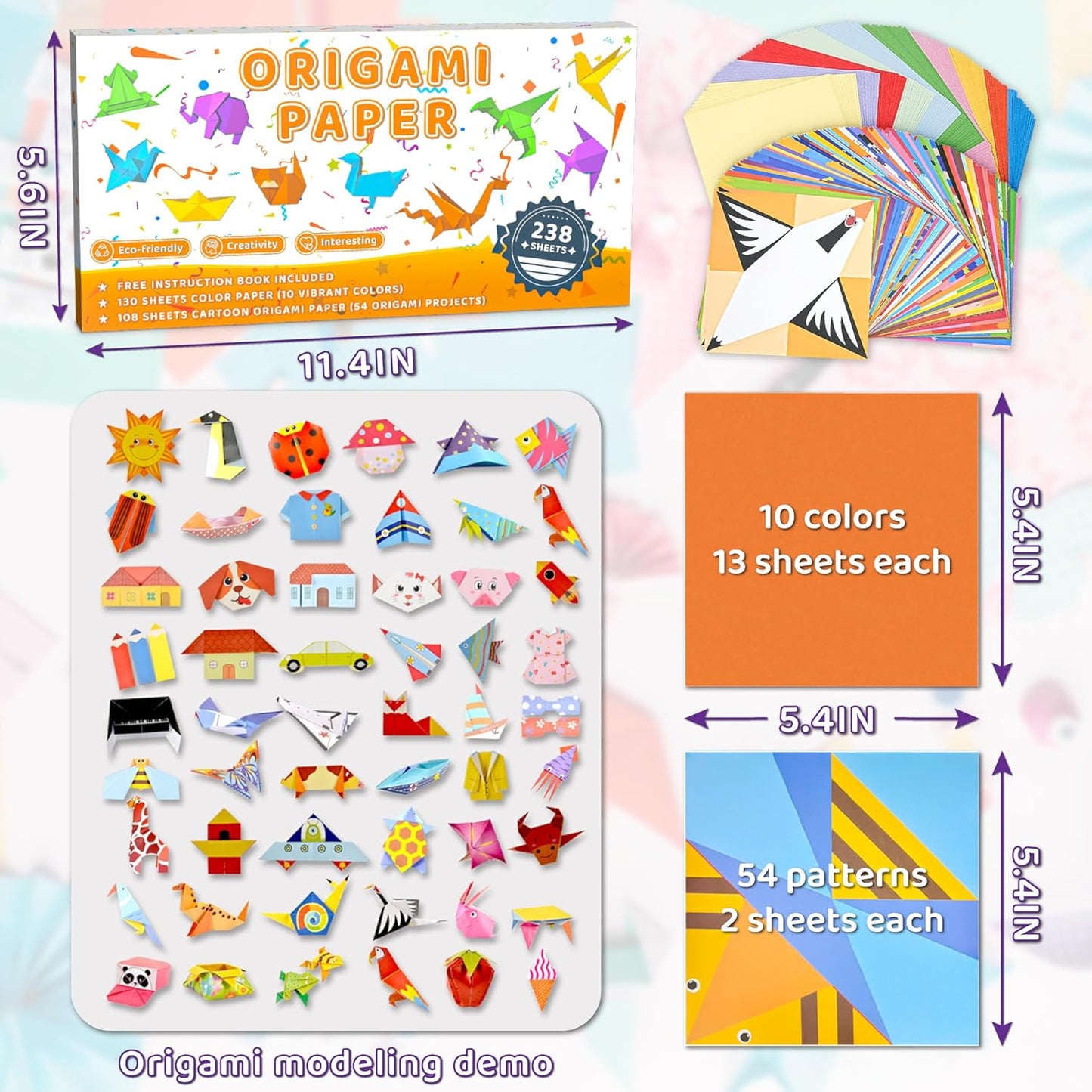 MOBYKE 238 Sheets Origami Paper, Oragami kit for Kids ages with 54 Patterns Projects, Double Sided Colored Blank Orgami Bulk Folding Book, Square Craft Patterned Papers Gift Set for Beginners Boy Girl - Crafty Corner