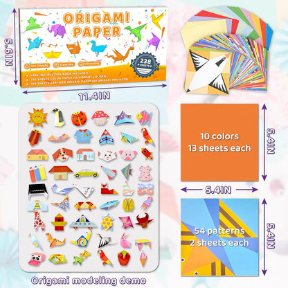 MOBYKE 238 Sheets Origami Paper, Oragami kit for Kids ages with 54 Patterns Projects, Double Sided Colored Blank Orgami Bulk Folding Book, Square Craft Patterned Papers Gift Set for Beginners Boy Girl - Crafty Corner