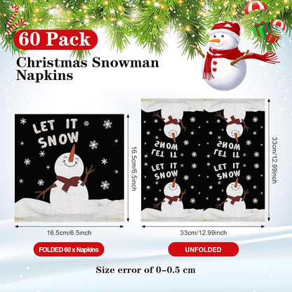 60 Pcs Snowman Cocktail Paper Napkins 6. 5 x 6. 5 Inches Disposable Paper Napkins Dessert Beverage Napkin for Decoupage Luncheon Napkin for Party Wedding Birthday