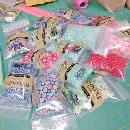 Emery Pin Cushion for Sewing - Pincushion Filled with Abrasive Emery Sand - Handmade in USA - Cute Flowers on White Polka dot Aqua Blue Pastel Color Background (2"x3", Aqua Blue Retro Floral)