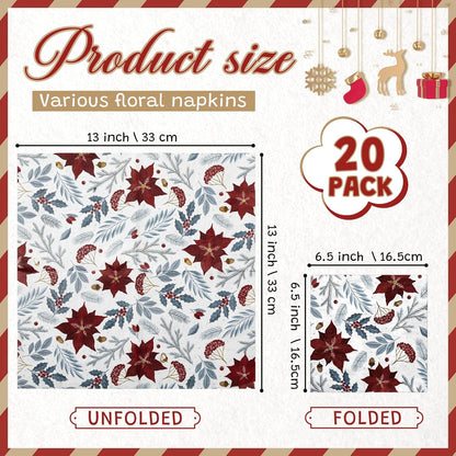Crtiin 20 Pack Assorted Christmas decoupage napkins Santa Snowman Tree Napkins Decorative Beautiful for Birthday Xmas Winter Party Supplies, 20 Styles Each 6.5 Inches