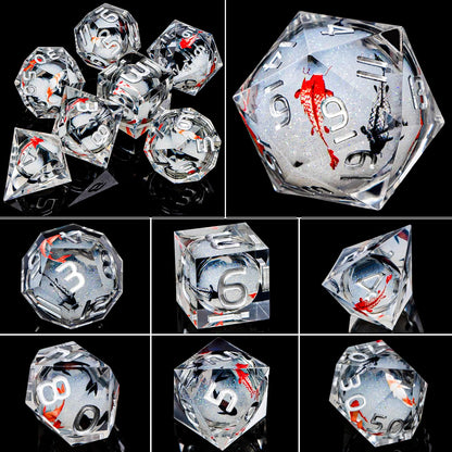ARUOHHA DND Dice Set Liquid Core Koi Fish Sharp Edged Dragons Dice Compatible with D&D Role Playing Game, RPG Handmade Resin Dungeons Polyhedral D and D Dice Set D20 D12 D10 D8 D6 D4