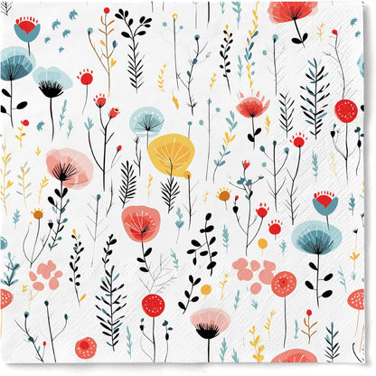 20 pcs Premium Designer Paper Napkins, 3-Ply 6.5x6.5-inches Disposable Decorative Fall Paper Guest Floral White Napkin for Wedding Birthday Anniversary Lunch Dinner Party Baby Shower