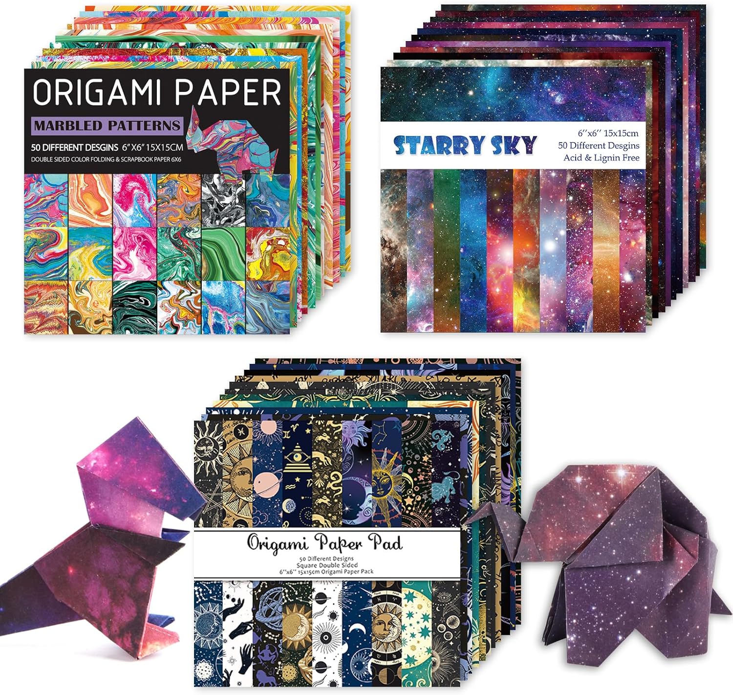 Origami 6x6 Paper Kit 150 Sheets 150 Vivid Colors Double Sided Same Printed Traditional Patterns Square for Arts Crafts Projects Japan Traditional Chiyo.Marble - Crafty Corner