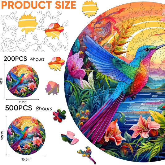 Wooden Puzzles for Adults, Hummingbird and Flower Puzzles 200 Pieces, Unique Shaped Jigsaw Puzzles for Adults and Kids, Birthday Gifts Fun Challenge Family Game 11.2'' x 11.2''