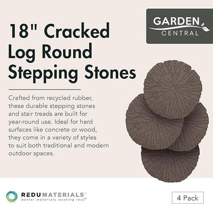 TierraVerde 4-Pack 18”x18” Fake Cracked Log Rubber Stepping Stones, Round, Brown – Reversible Non-Slip Outdoor Faux Decorative Set for Landscaping – DIY Decor for Walkways & Yard Pathways