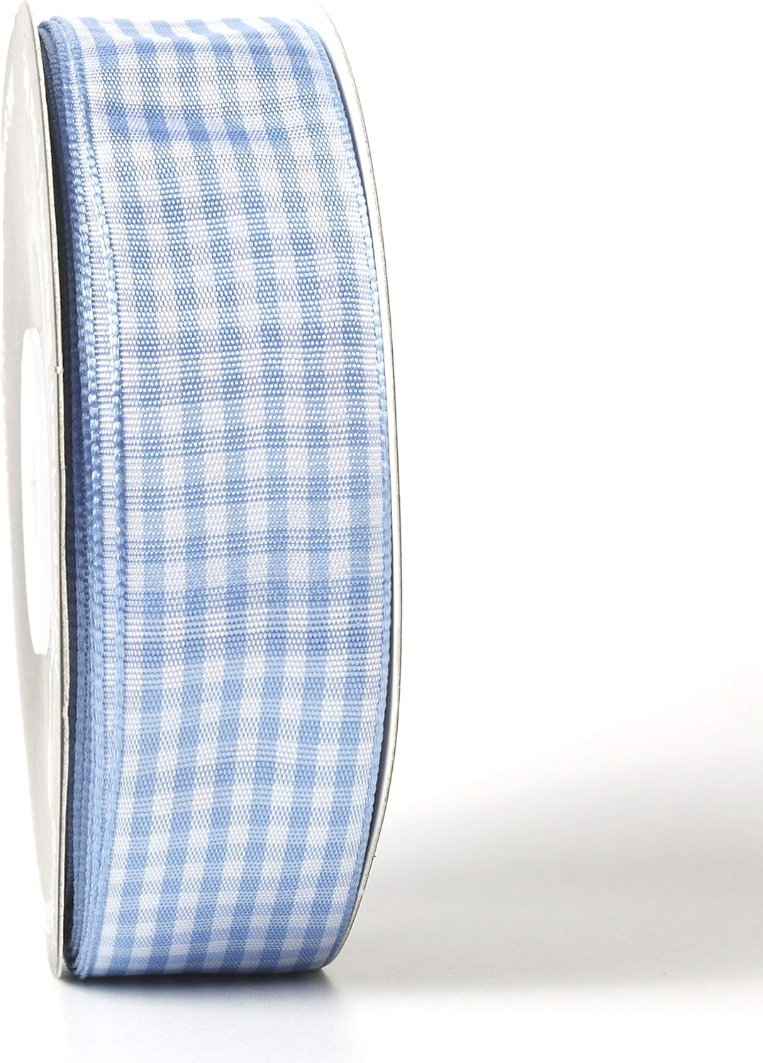 Light Blue Gingham Plaid Checked Ribbon 25 Yard Each Roll 100% Polyester (1", Light Blue) - Crafty Corner
