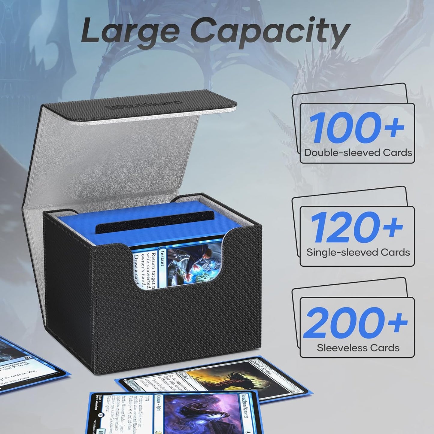 Mlikero Card Deck Box, Commander Deck Box Holds 100+ Double-Sleeved Cards with 4 Dividers, Leather Magnetic Closure Card Box Fit for MTG, TCG (Black)