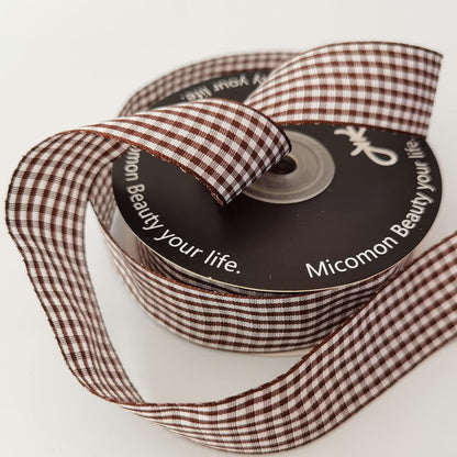 Brown Gingham Plaid Checked Ribbon 25 Yard Each Roll 100% Polyester (1", Brown) - Crafty Corner