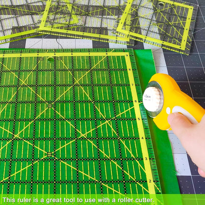 Quilting Rulers, Acrylic Quilt Ruler,4 Square Fabric Cutting Ruler (4.5"X4.5", 6"X6", 9.5"X9.5", 12.5"X12.5"), Quilting Templates with Non Slip Rings. (Yellow)