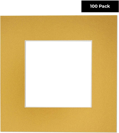 5x7 Mat for 8.5x11 Frame - Precut Mat Board Acid-Free Show Kit with Backing Board, and Clear Bags Metallic Gold 5x7 Photo Matte For a 8.5x11 Picture Frame Matboard for Framing, Pack of 100 Mats