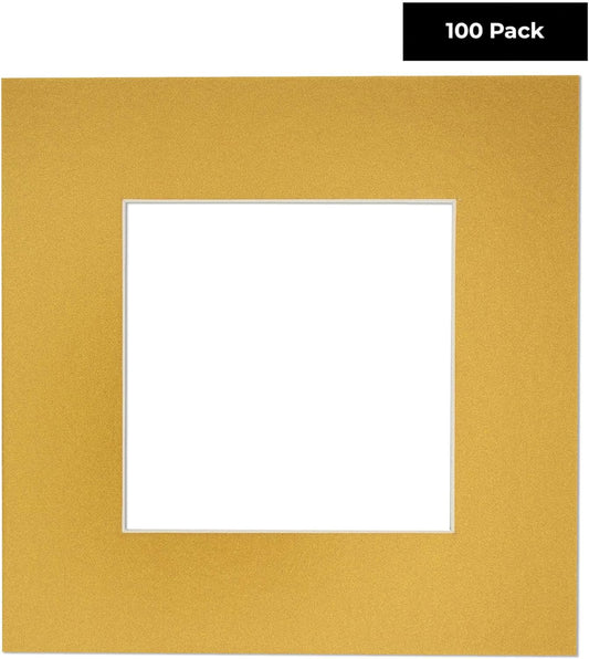 5x7 Mat for 8.5x11 Frame - Precut Mat Board Acid-Free Show Kit with Backing Board, and Clear Bags Metallic Gold 5x7 Photo Matte For a 8.5x11 Picture Frame Matboard for Framing, Pack of 100 Mats