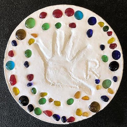 Stepping Stone Kit - Makes a Personalized 8-Inch Stepping Stone, 4 lbs. White Concrete Mixture, Assorted Glass Gems, and 8 inch Mold