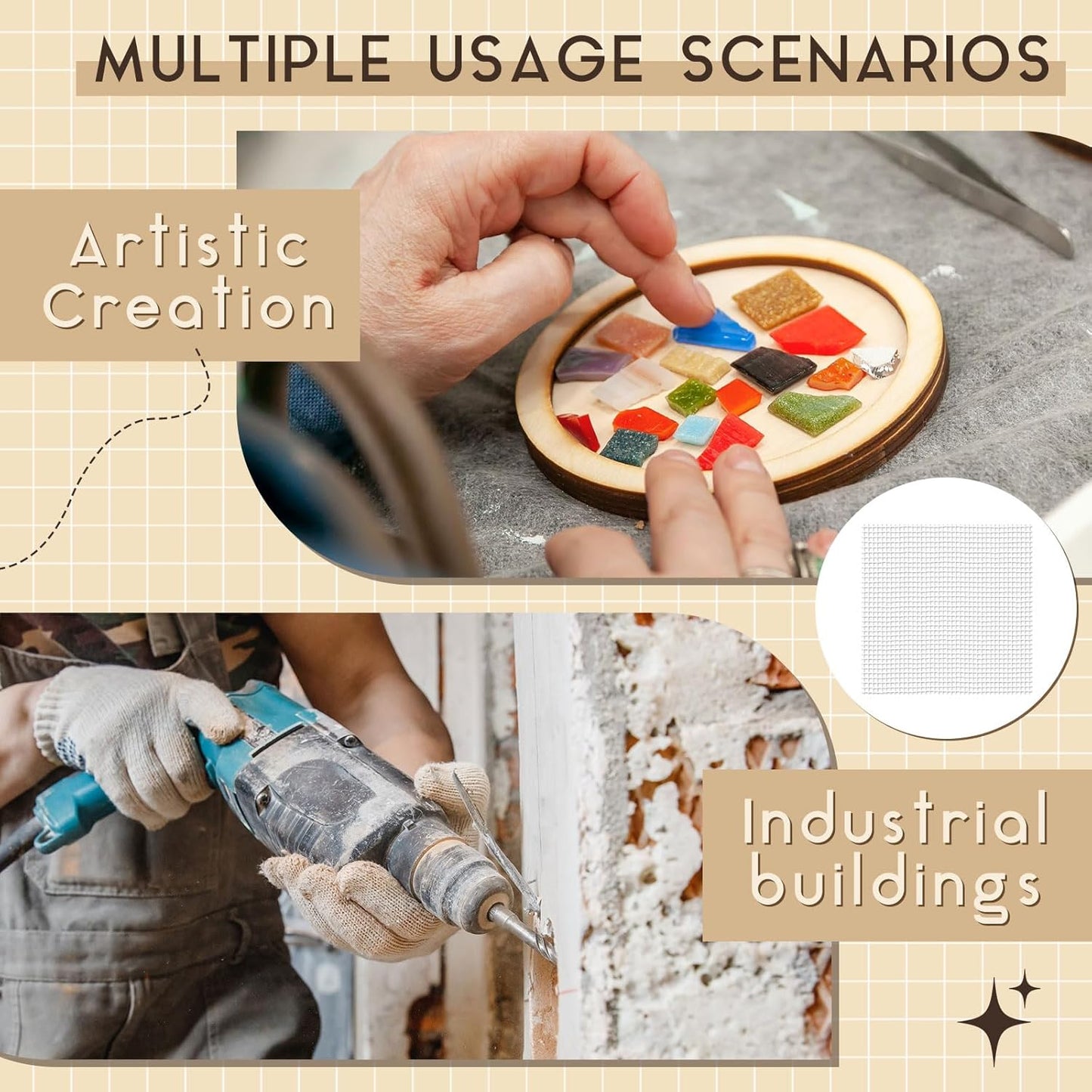 24 Set 12 x 12 Mosaic Mesh for Back Mounted Tile Fiberglass Mosaic Mesh Backing Boast for Tile Installation Supplies Tools (Non Sticky)