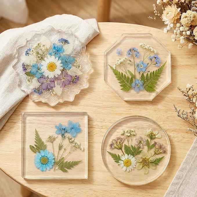 KISREL Epoxy Resin Kit for Beginners, 12OZ Resin Kit with Silicone Coaster Molds, Complete Accessories Include Mica Powders, Dried Flowers, Measuring Cups and Other Resin Supplies for DIY